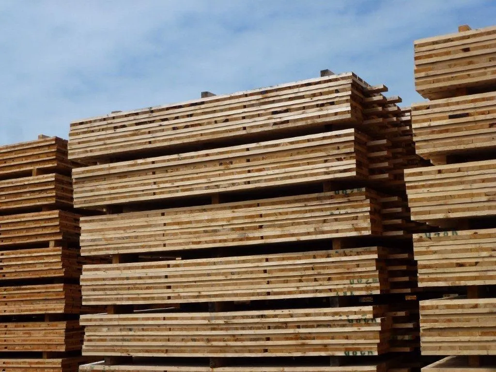 Stacks of three-ply fir rig mats
