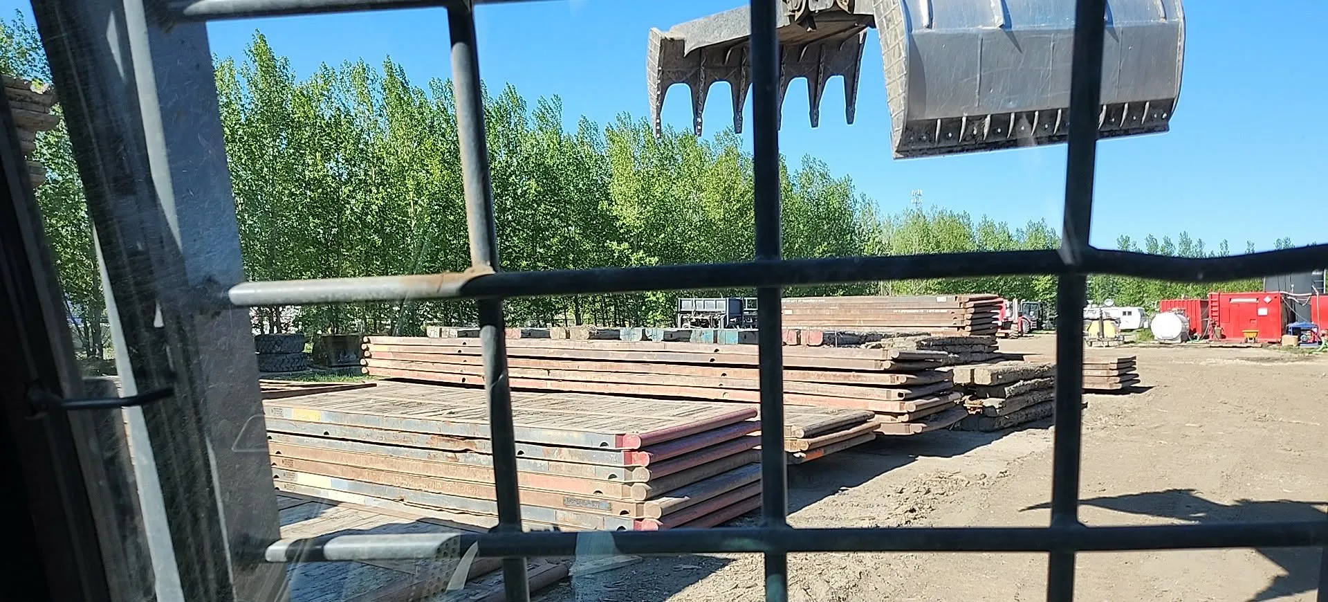 Stacks of steel mats in the Canadian Matting yard